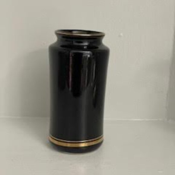 Vintage Vase ''Art of Chokin'' Black with 22' Karat Gold Trim with Floral Japan - Picture 4 of 6